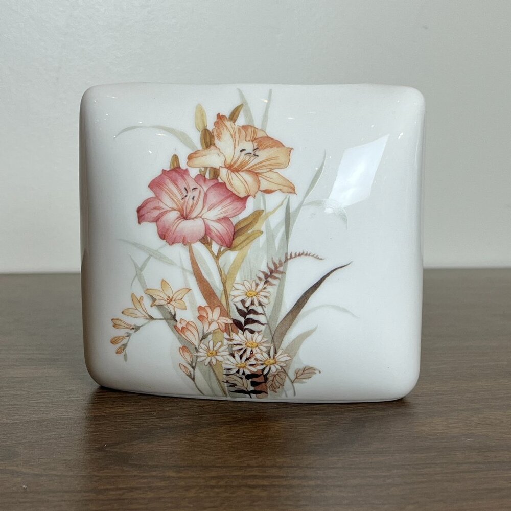 Vintage Square Yamaji Japanese Vase With Lilies